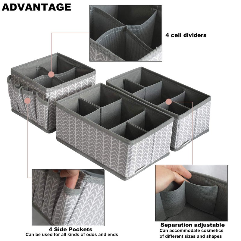 VERONLY Cosmetic Storage Bins Makeup Organizer, Adjustable Multifunction Storage Box Desk Drawer Divider for Makeup Brushes, Bathroom Countertop or Dresser, Set of 3 (Grey) - Image 2